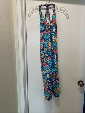 NWT She by Anna Blue Tropical Print Halter Jumpsuit One Size